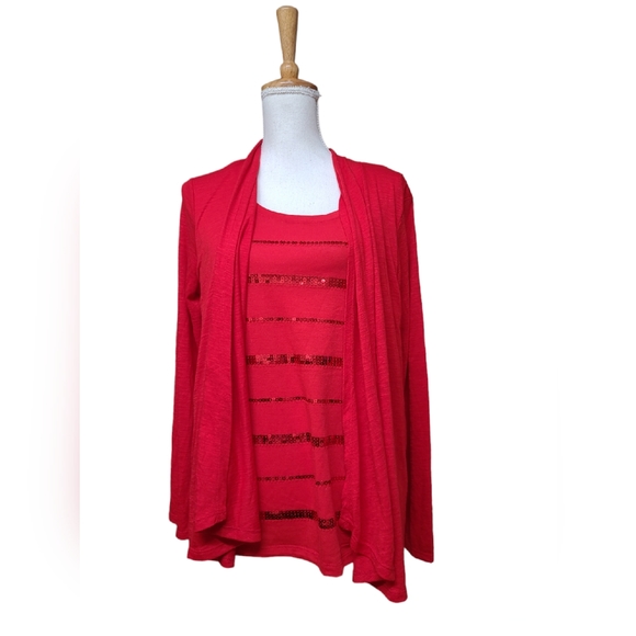 level 8 Tops - LEVEL 8 SHIRT WOMENS LARGE RED SEQUIN CARDIGAN BUILT IN TOP BLOUSE